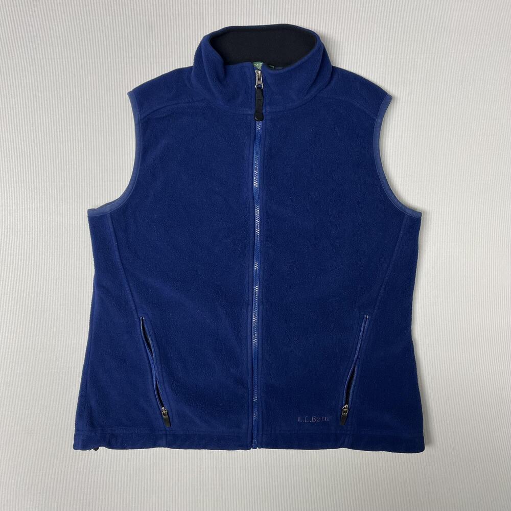 L.L. Bean Fleece Vest Womens M Blue Full Zip Pockets Soft Warm Outdoor